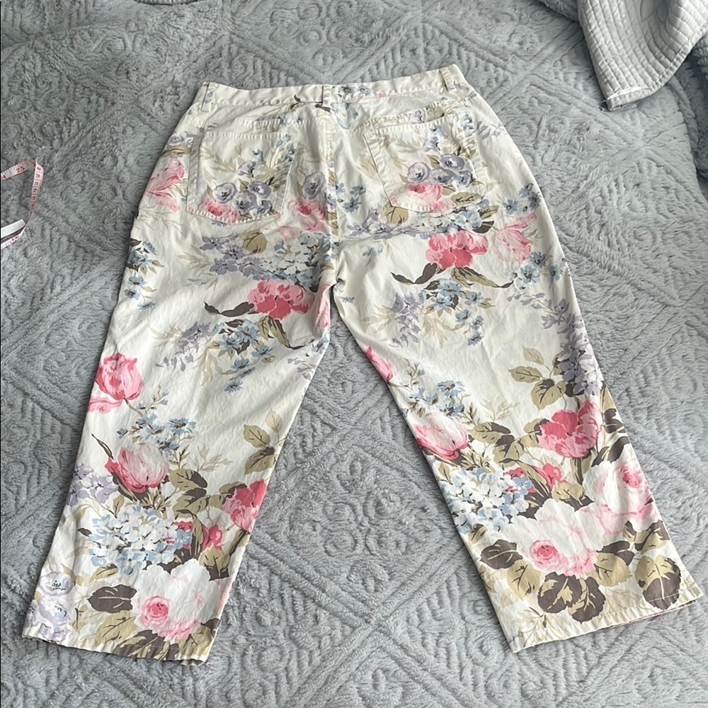 RALPH LAUREN cotton Floral Print cropped capri Pants 4 COQUETTE petal pink prep - Picture 7 of 10